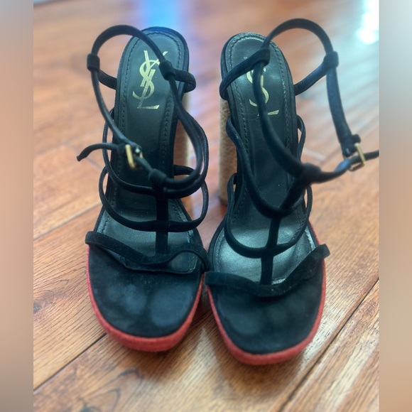 Vintage Yves Saint Laurent black/red espadrille platform sandals. - Picture 3 of 4